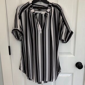 W by Worthingron Black, White & Gray Striped Split-Neck Tunic